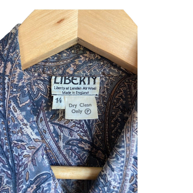Liberty Wool Grey Paisley Long Sleeve Dress UK Size 14 - Ava & Iva