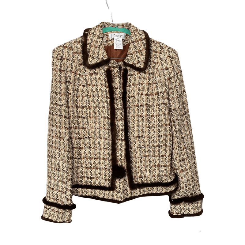Terry Paris Vintage Jacket Wool Bown and Mettalic Thread fur Trim Superb UK 12 - Ava & Iva