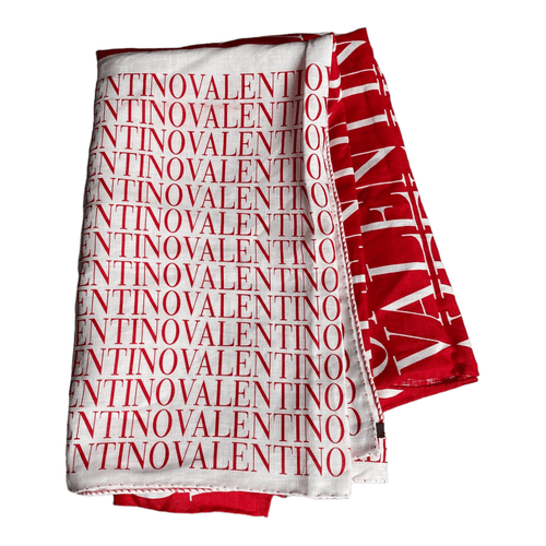 Valentino Writing Cotton Scarf White and Red (Marked) - Ava & Iva