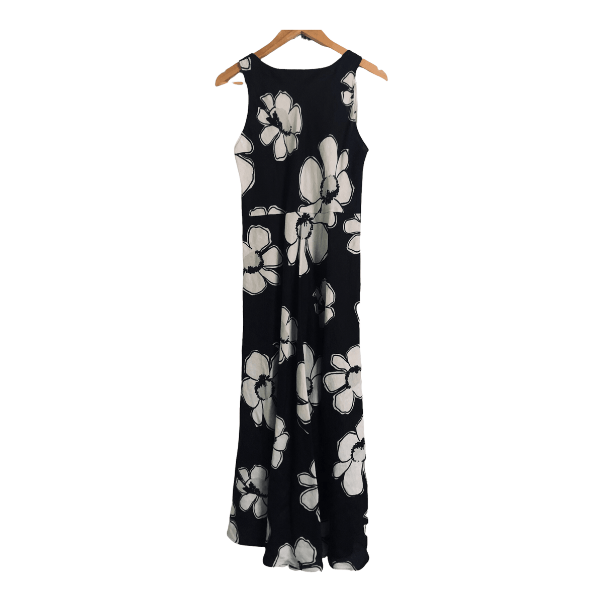 Rosso 100% Linen Sleeveless Maxi Dress Black White Floral Print BNWT UK Size 10 - Ava & Iva