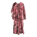 En Ka Vintage Sleeveless Chiffon Maxi Cape Dress Pink Multi Swirl Block Print UK Size 8-10 - Ava & Iva