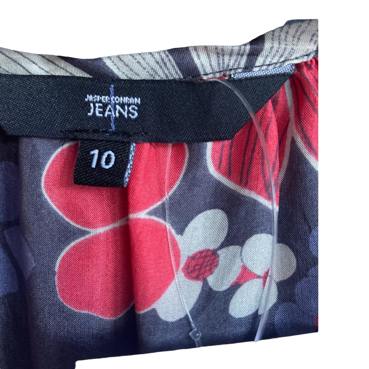 Jasper Conran Silk Black Red Coral Floral Short Bell Sleeved Dress UK Size 10 - Ava & Iva