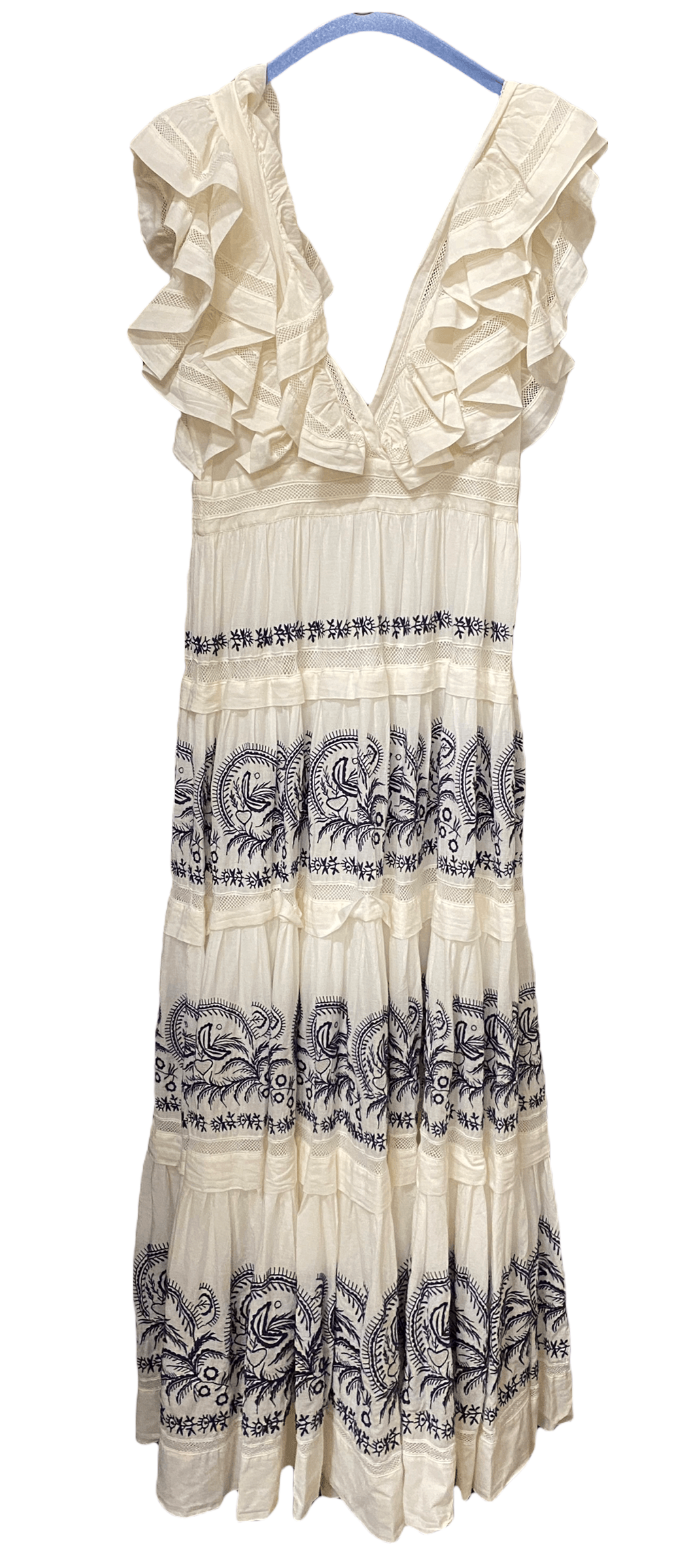 Ulla Johnson Cotton Ruffled Embroidered Maxi Dress Size 2 (UK 6/8) - Ava & Iva