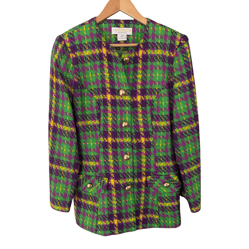 Concerto London Jacket 100% Wool woven Green and Purple Check UK Size 12 - Ava & Iva