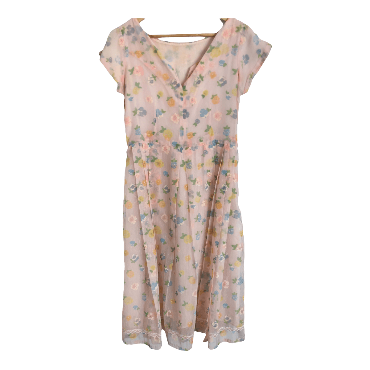 Unbranded Vintage Chiffon Short Sleeve Summer Dress Pink Multi Floral Print UK Size 12 - Ava & Iva