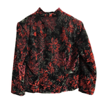 Pamela Sellers Vintage Velvet Cotton Jacket Green Red Floral Print UK Size 14 - Ava & Iva