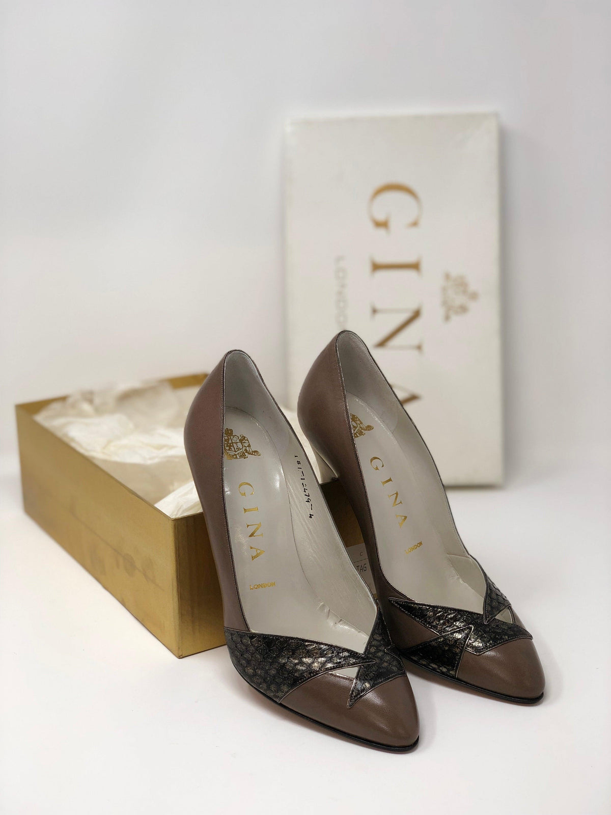 Gina Vintage Leather Court Shoes Brown and Pewter Colour UK4 - Ava & Iva