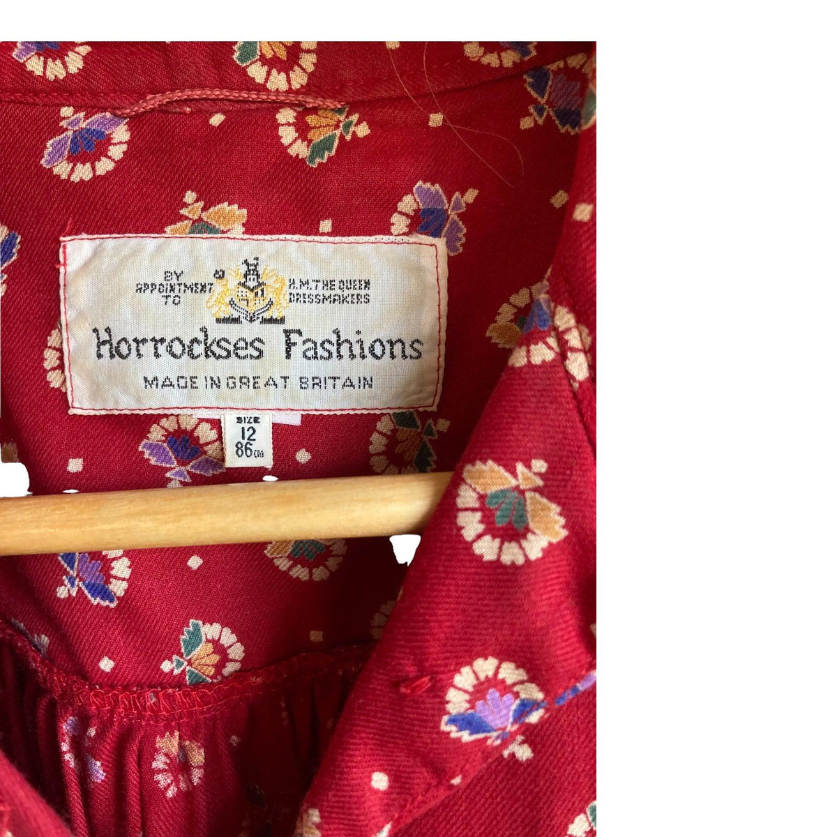 Horrockses Fashions Cotton Red Patterned Long Sleeve Dress UK Size 12 - Ava & Iva