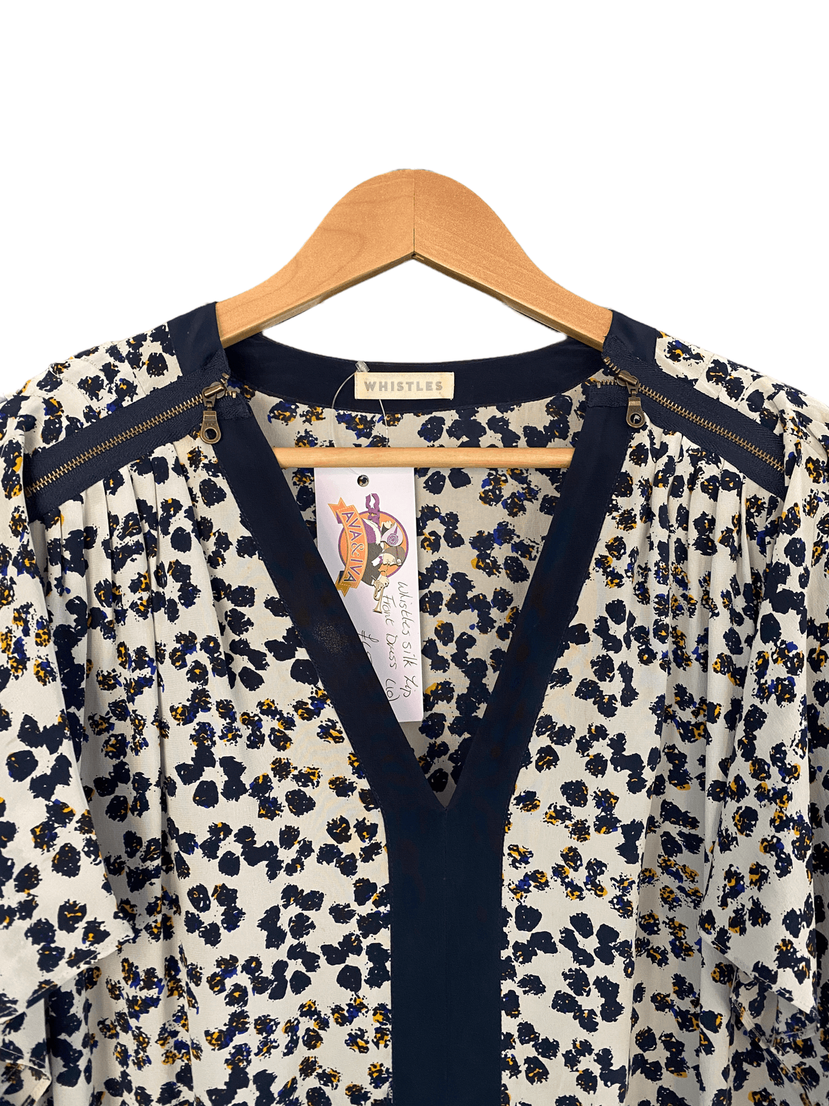 Whistles 100% Silk Dress Blue Abstract Pattern with Pockets UK Size 10 - Ava & Iva