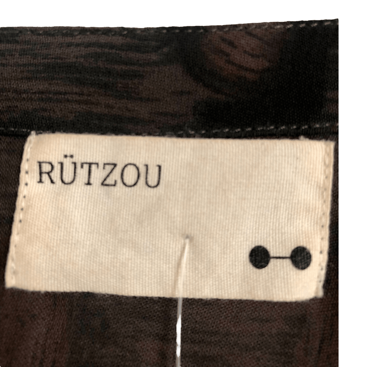 Rutzou Silk Half Sleeve Embroidered Midi Dress Brown Black Block Print UK Size 8 - Ava & Iva