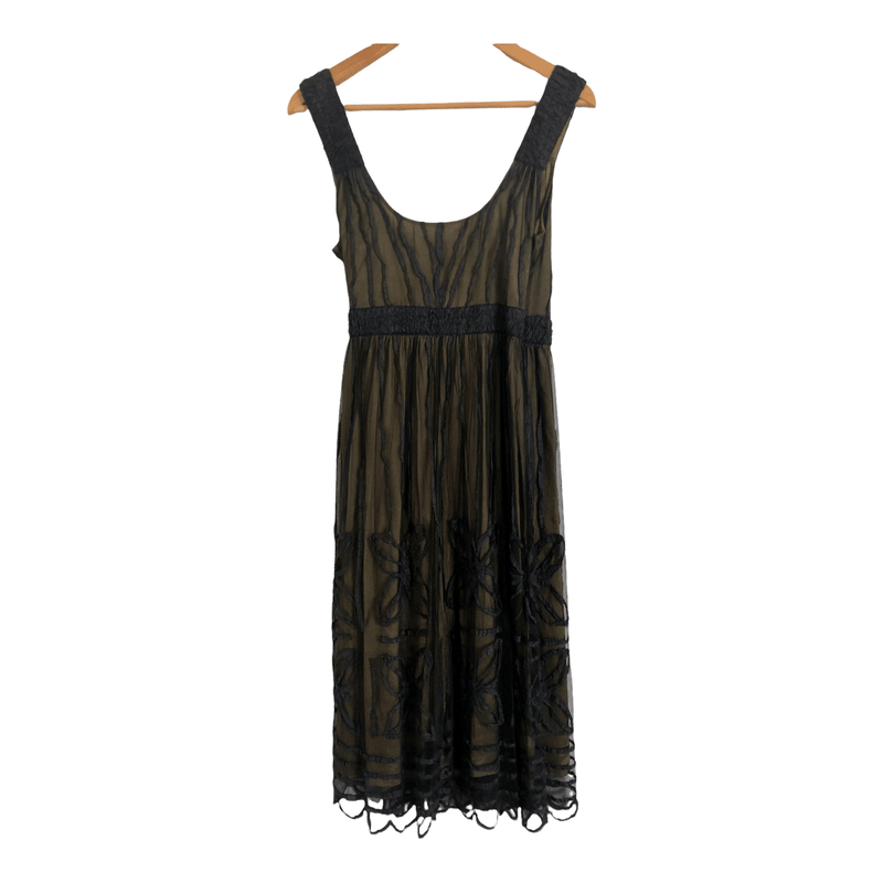 Blank Silk Nylon Sleeveless Teal & Gold Embroidered Wrap Dress Size M - Ava & Iva