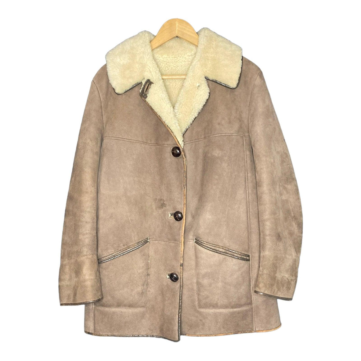 Vintage Genuine Sheepskin Tan Long Sleeved Coat UK Size 16 - Ava & Iva