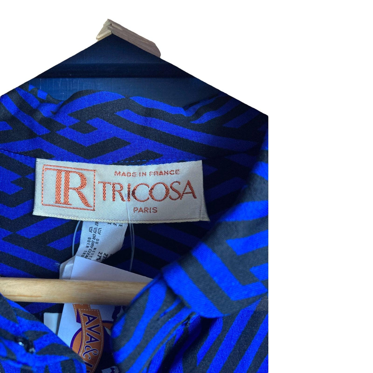 Tricosa Royal Blue and Black Patterned Long Sleeved Dress UK Size 16 - Ava & Iva