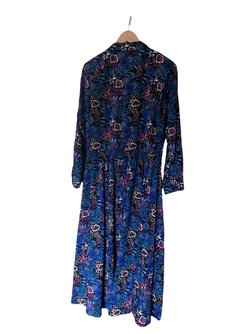 Liberty 100% Wool Shirt Dress Long Sleeve Blue Floral UK Size Medium - Ava & Iva