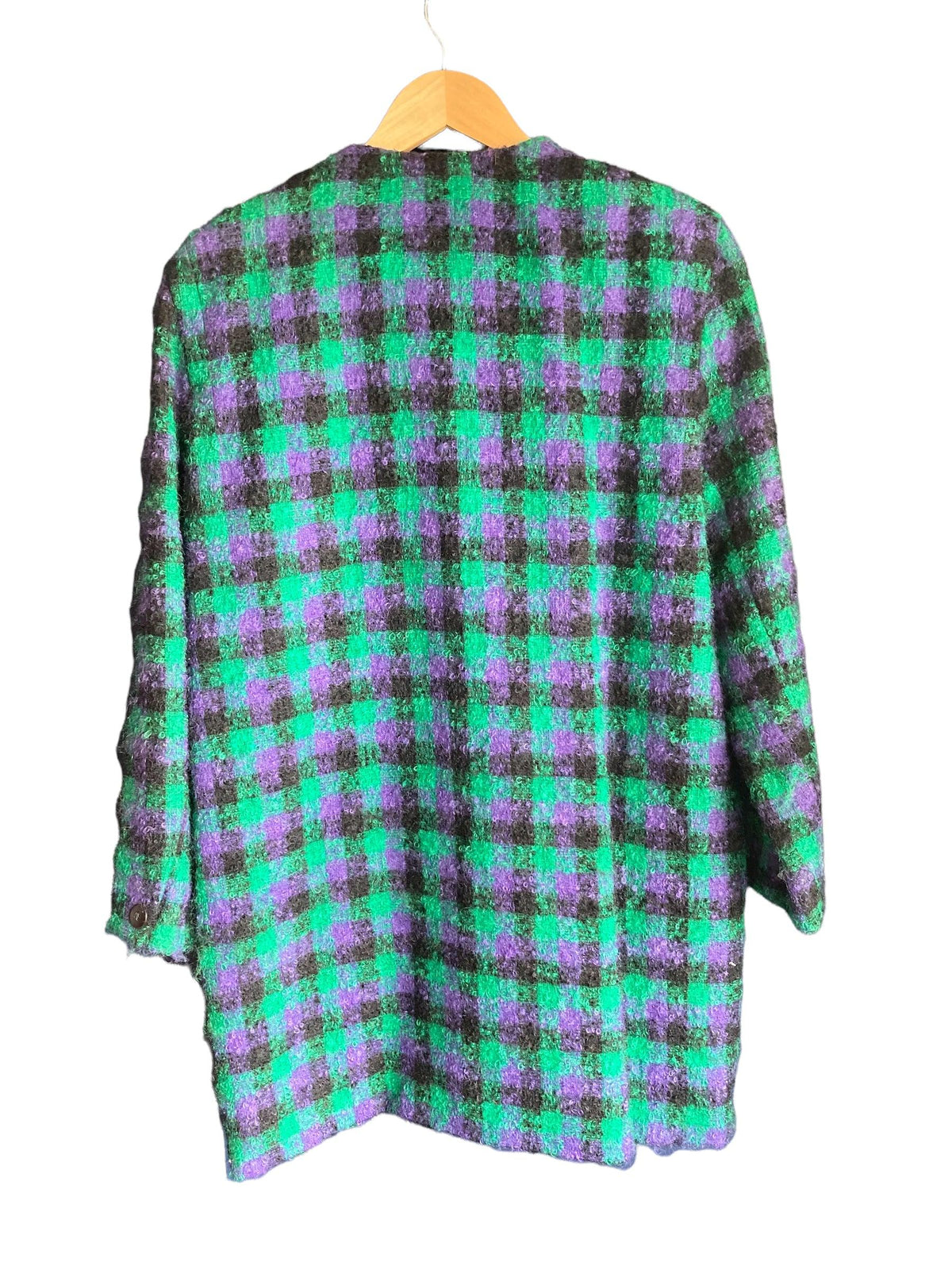 Jaeger Wool Green Black & Purple Checked Long Sleeved Coat UK Size 12 - Ava & Iva