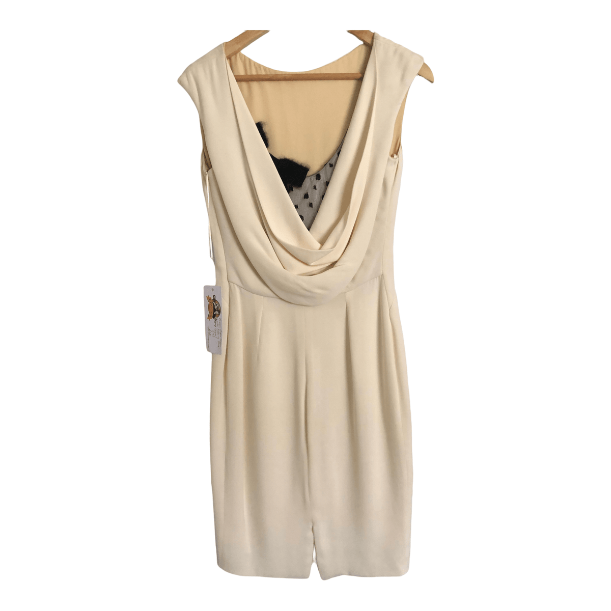 Unbranded Crepe Sleeveless Midi Dress Cream Black Netting Detail UK Size 10 - Ava & Iva