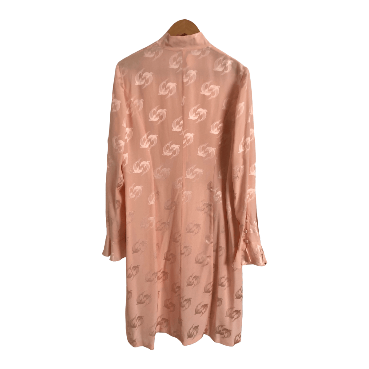 Louis Feraud 100% Silk Long Sleeve Longline Evening Coat Coatigan Jacket Pale Pink Dolphin Print UK Size 16 - Ava & Iva