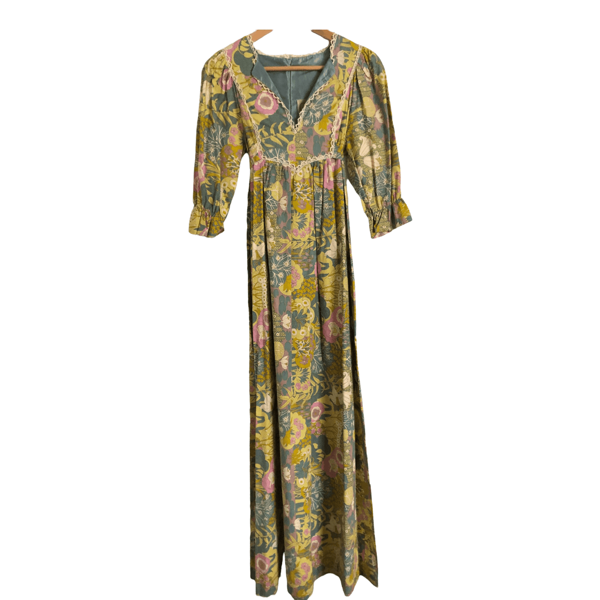 Sherman of London Vintage Cotton Half Sleeve Maxi Dress Blue Green Multi Floral Print UK Size 10 - Ava & Iva