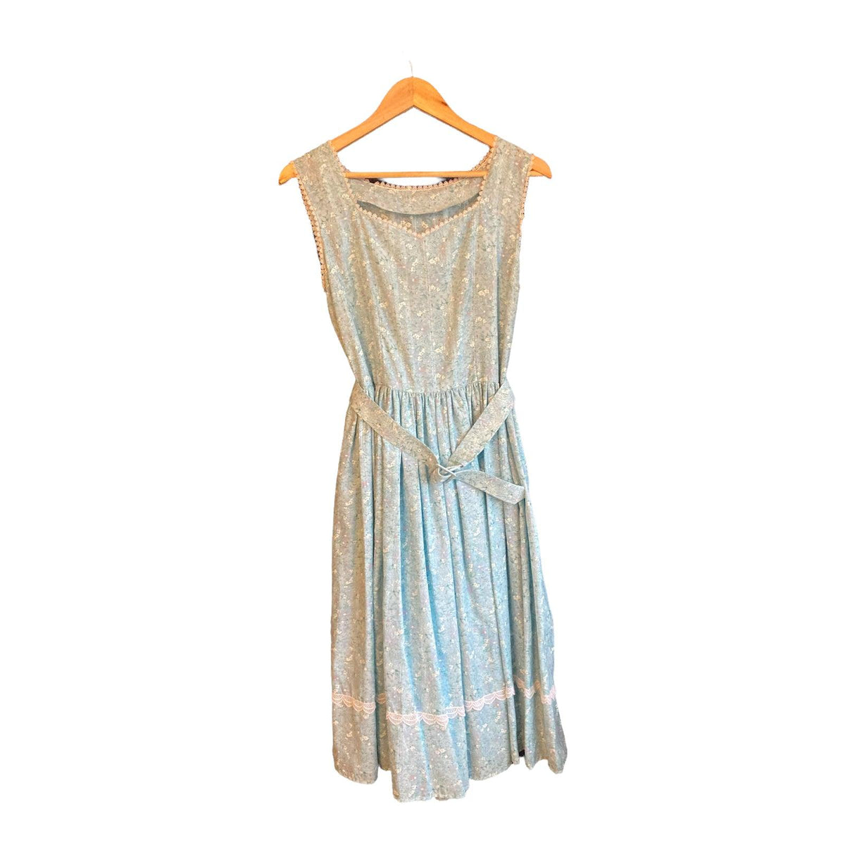 Vintage Cotton Light Blue Floral Sleeveless Dress UK Size 10 - Ava & Iva