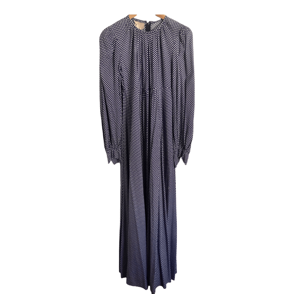 Vintage Fratini Designs 100% Cotton Long Sleeve Maxi Festival Boho Dress Navy Blue White Polka Dot Print UK Size 10 - Ava & Iva