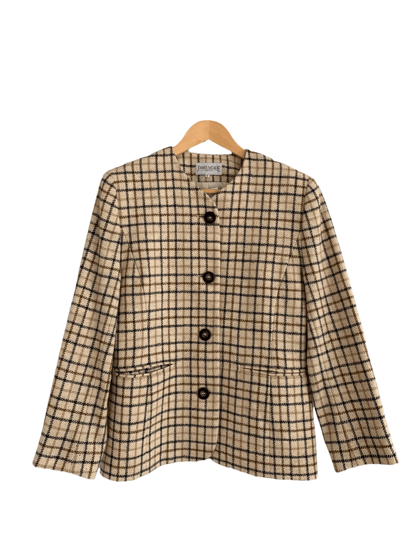 James Meade 100% Wool Single Breasted Jacket Beige UK Size 12 - Ava & Iva