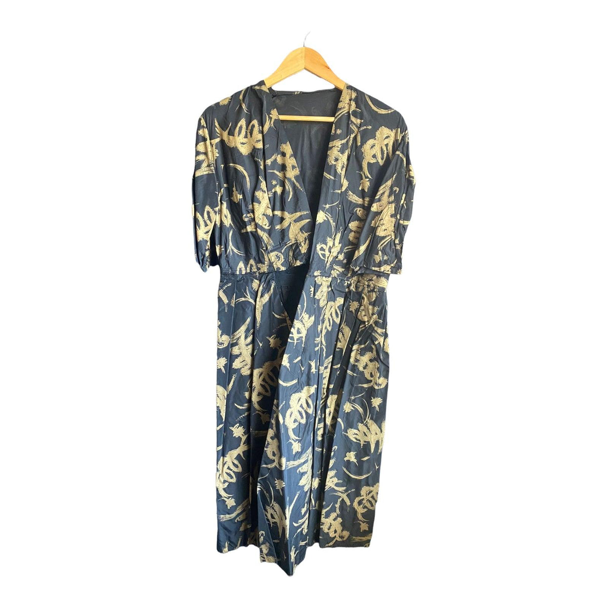 Vintage Black And Gold Short Sleeved Dress UK Size 12 - Ava & Iva