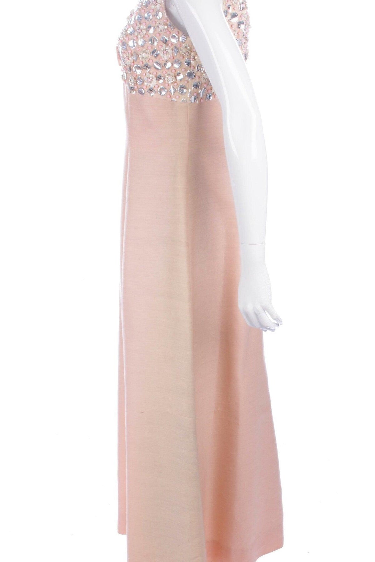 Ellis Vintage A Line Evening Gown Peach Pink with Beads and Sequins UK10/12 - Ava & Iva