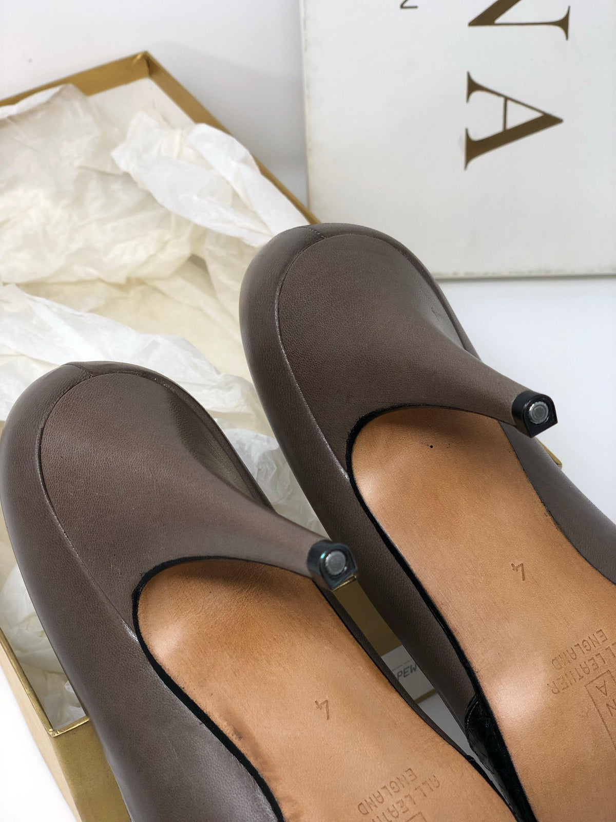 Gina Vintage Leather Court Shoes Brown and Pewter Colour UK4 - Ava & Iva