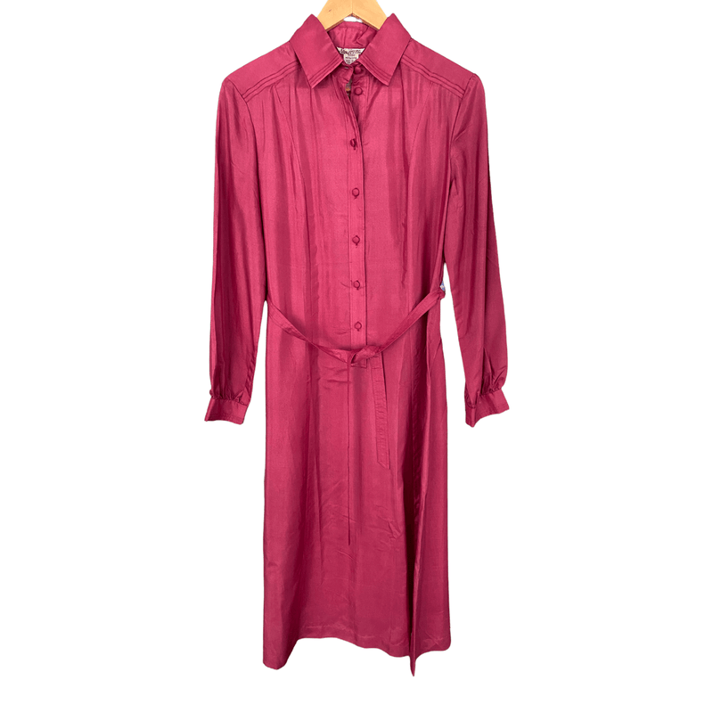 Vintage Chinese 100% Silk Dress with Belt Magenta UK Size 12 - Ava & Iva