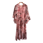 En Ka Vintage Sleeveless Chiffon Maxi Cape Dress Pink Multi Swirl Block Print UK Size 8-10 - Ava & Iva