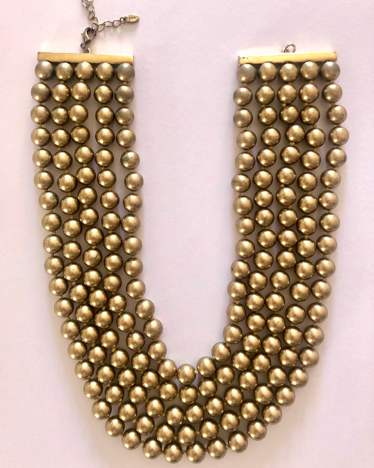 Vintage Monet Gold Five Strand Pearl Bead Costume Choker Necklet Necklace - Ava & Iva