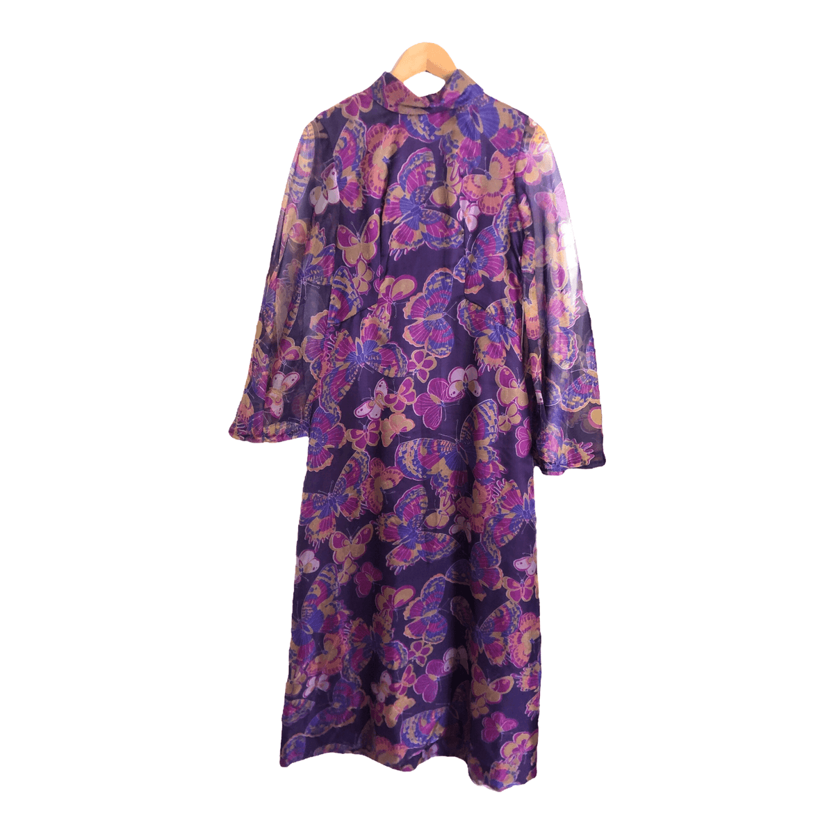 Alexander Clare Vintage Chiffon 3/4 Sleeve Maxi Dress Purple Multi Butterfly Print UK Size 8-10 - Ava & Iva