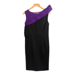 Jil Sander Stretch Virgin Wool Sleeveless Designer Cocktail Midi Dress Black Purple UK Size 10 - Ava & Iva