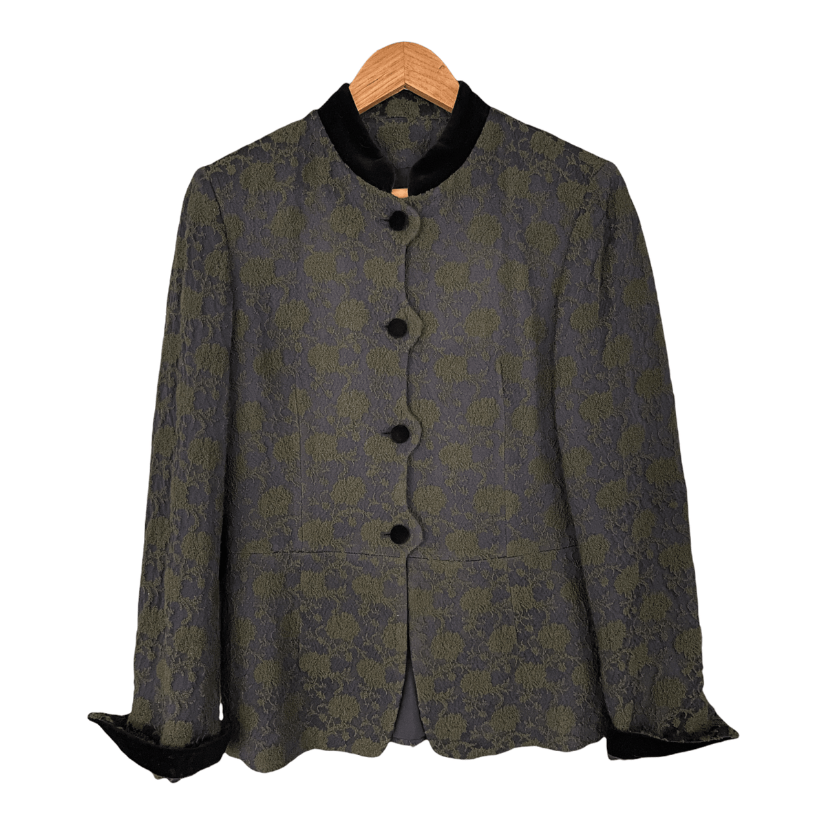 Oliver Grant Round Collar Jacket Blue and Green with Velvet Trim Size Eu 38 UK 10 - Ava & Iva