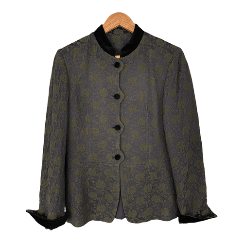 Oliver Grant Round Collar Jacket Blue and Green with Velvet Trim Size Eu 38 UK 10 - Ava & Iva