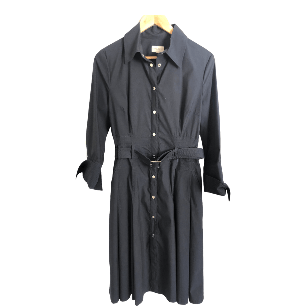 Karen Millen Vintage Cotton Blend 3/4 Sleeve Belted Shirt Dress Navy Blue UK Size 10-12 - Ava & Iva