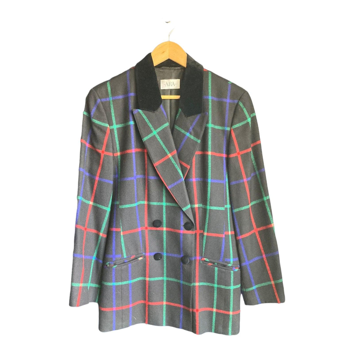 Ara Woollen Black Muti-Coloured Checked Skirt Suit Jacket UK Size 14 Skirt UK Size 12 - Ava & Iva