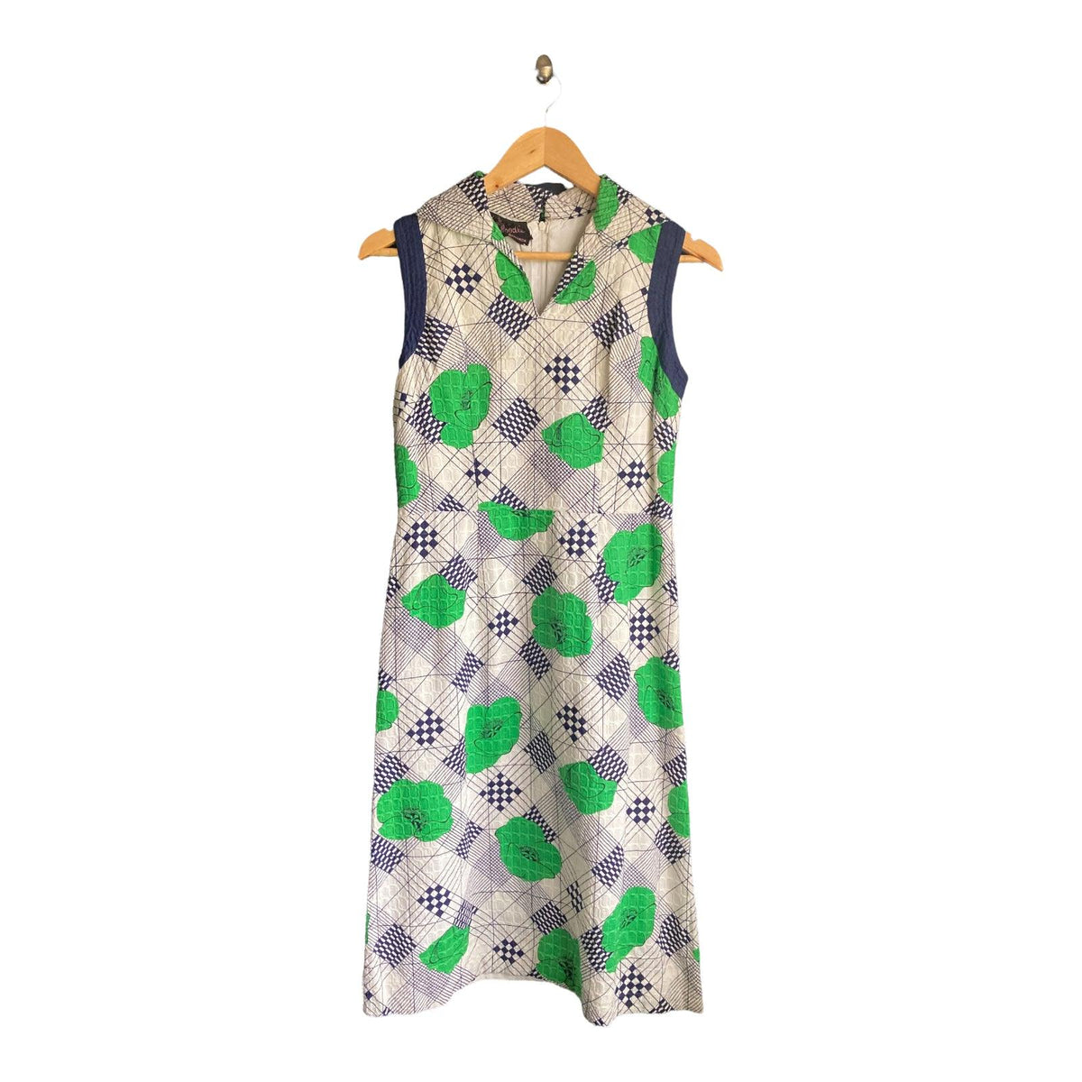Pink Poodle White Navy And Green Patterned Sleeveless Dress UK Size 8 - Ava & Iva