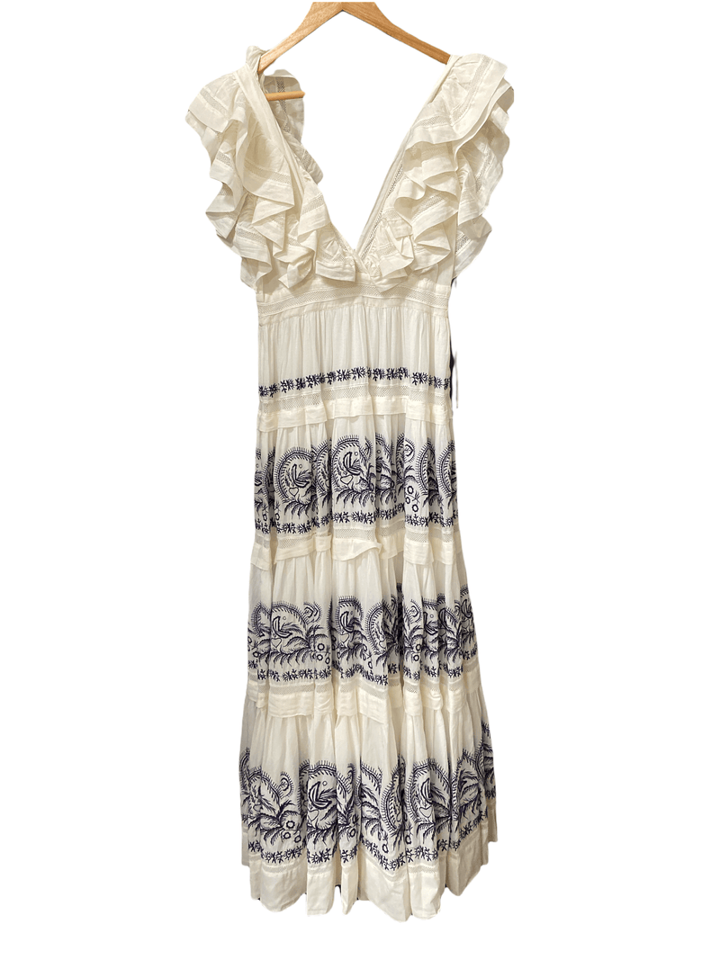 Ulla Johnson Cotton Ruffled Embroidered Maxi Dress Size 2 (UK 6/8) - Ava & Iva