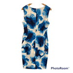 Jigsaw Linen/Cotton Sleeveless Shift Dress Blue & White Floral Print UK Size 12 - Ava & Iva