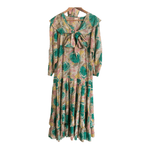 Vintage Upper Bracket by Roberta Cotton 3/4 Sleeve Maxi Dress w/ Sash Green Pink Multi Floral Print UK Size 14-16 - Ava & Iva