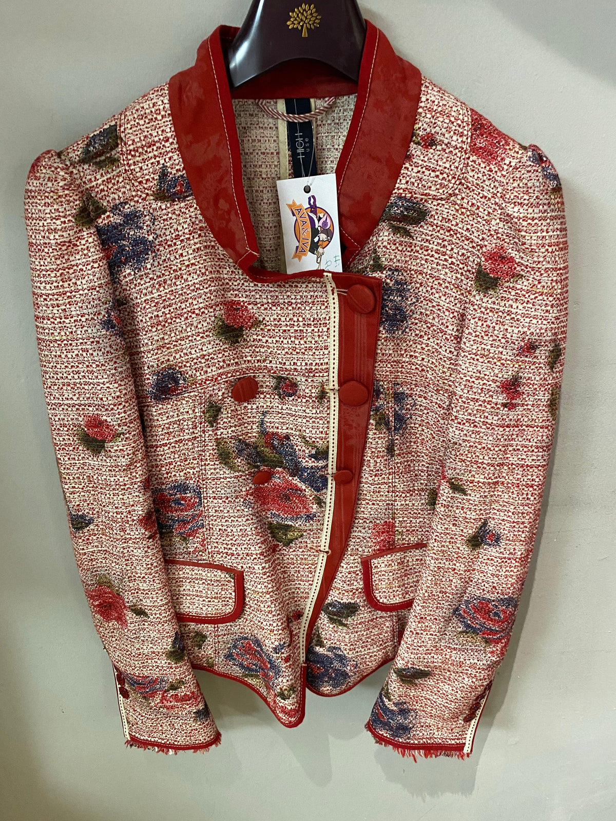 Hi Use Red Cotton jacket with floral pattern & pockets UK size 10 - Ava & Iva