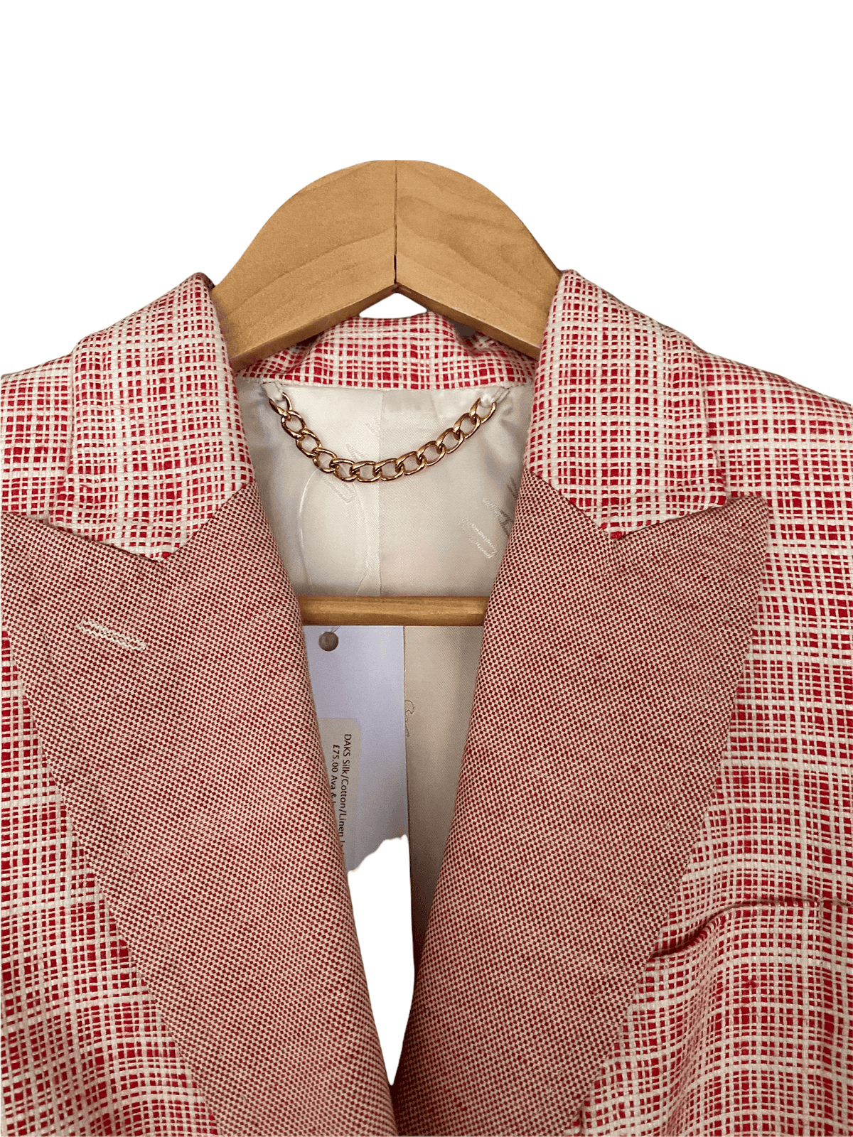 DAKS Red and Cream Check Silk and Cotton Mix Jacket UK SIze 8 - Ava & Iva