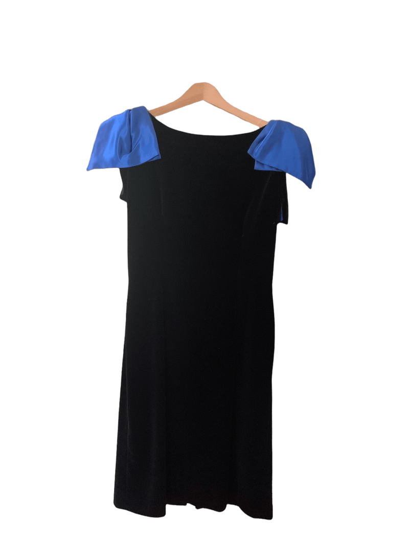 Leshgold Midi Dress Black with Large Blue Bows UK Size 14 - Ava & Iva
