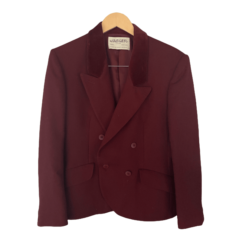 Jaeger Vintage Jacket with Velvet Collar Burgundy 100% Wool UK10/12 - Ava & Iva