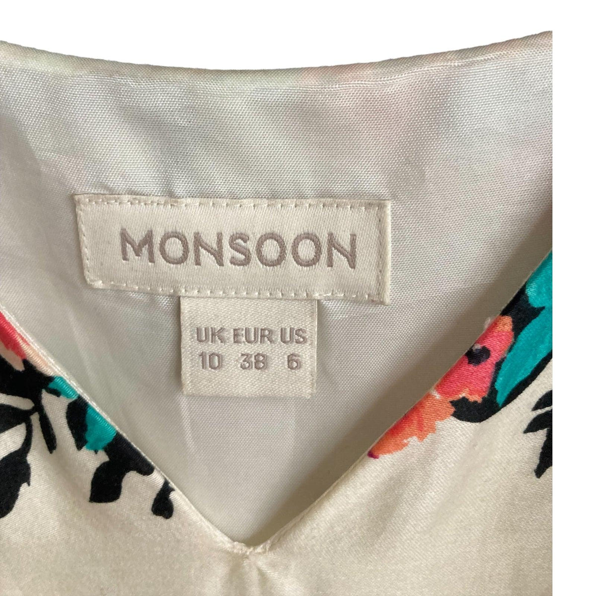 Monsoon Cotton Cream  And Black Floral Sleeveless Dress UK Size 10 - Ava & Iva