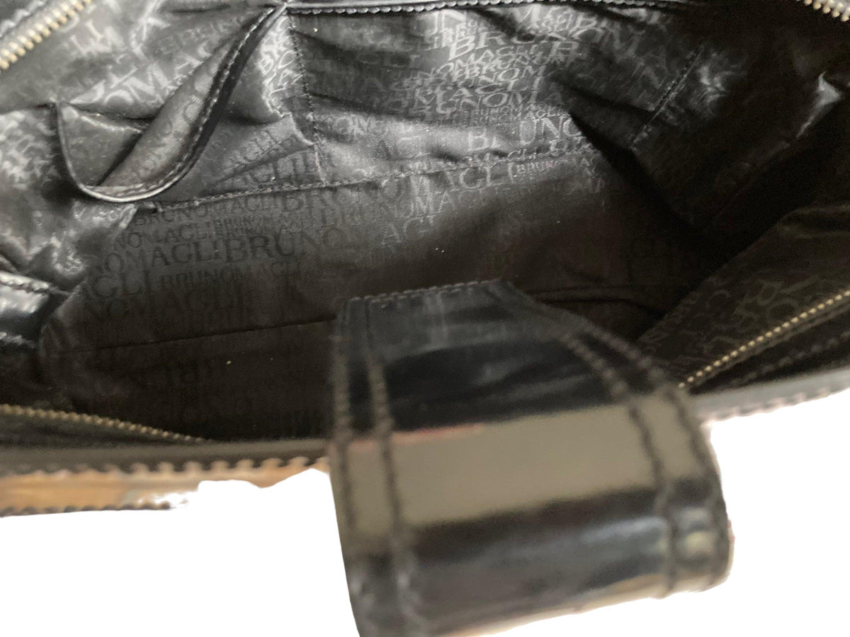 Bruno Magli Leather & Fabric Black Handbag - Ava & Iva