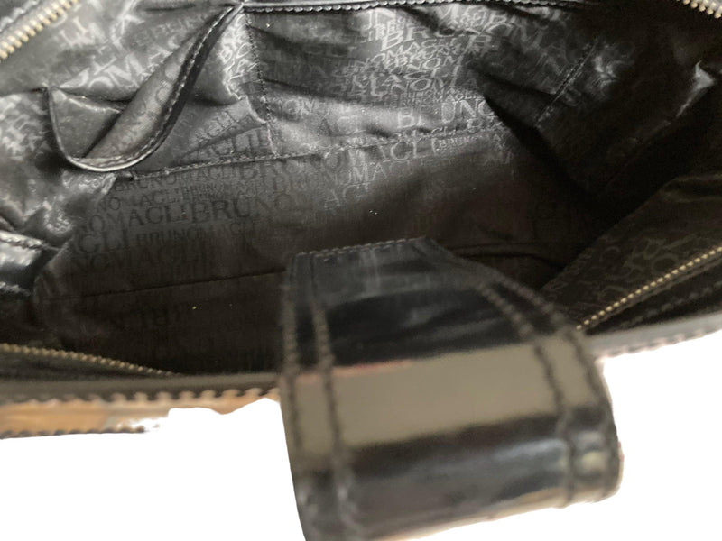 Bruno Magli Leather & Fabric Black Handbag - Ava & Iva