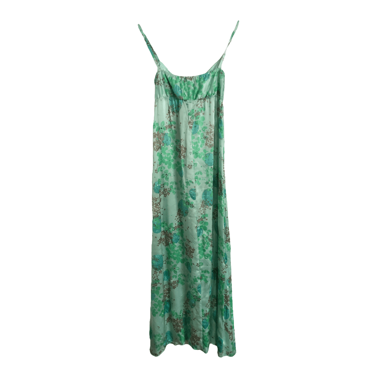 Avoca Anthology Vintage Silk Sleeveless Maxi Summer Dress Green Multi Embellished Floral Print BNWT UK Size 6-8 - Ava & Iva