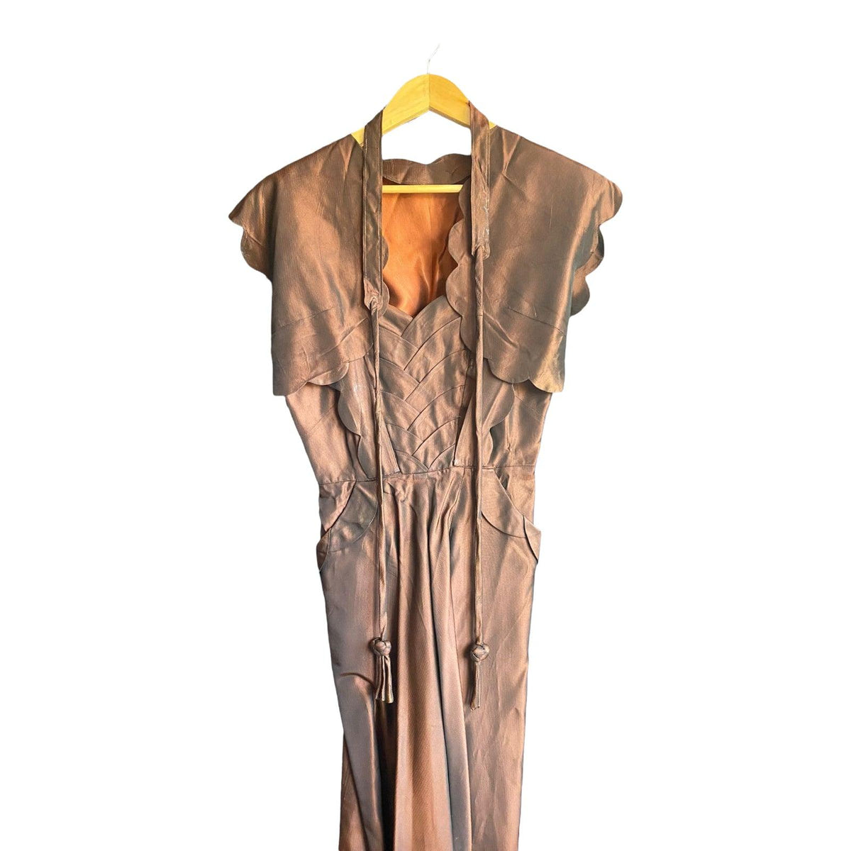 Vintage Brown Dress with Shawl and Belt Detail Sleeveless UK Size  6 - Ava & Iva
